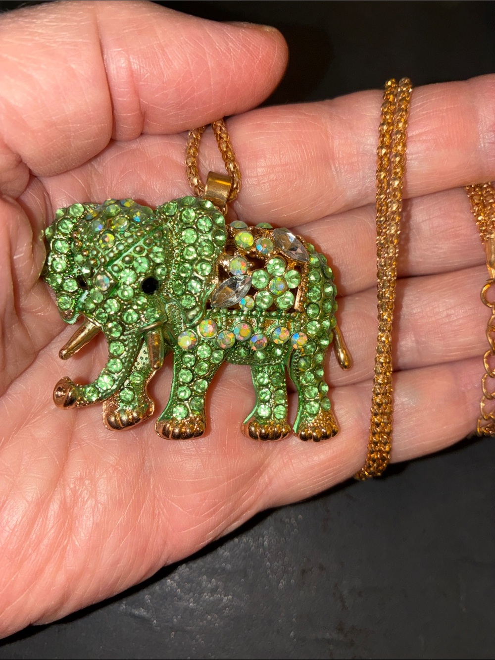 Green Crystal Elephant Pendant Necklace